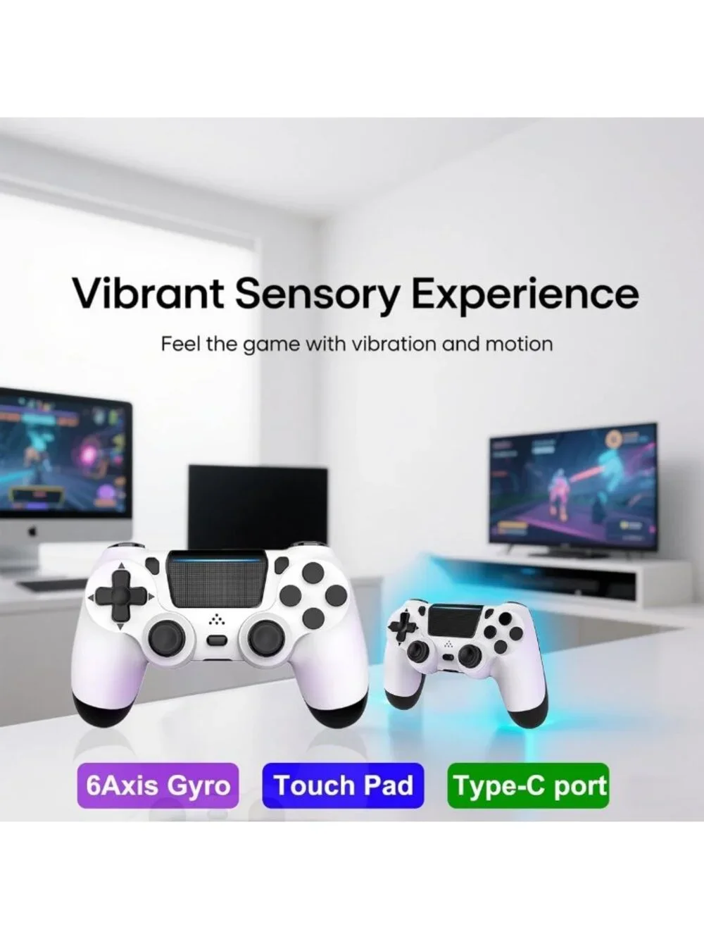 Wireless Game Controller with Dual Vibration for PS4, Slim & Pro - Black